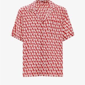 Valentino Red and White Geometric Men's Shirt